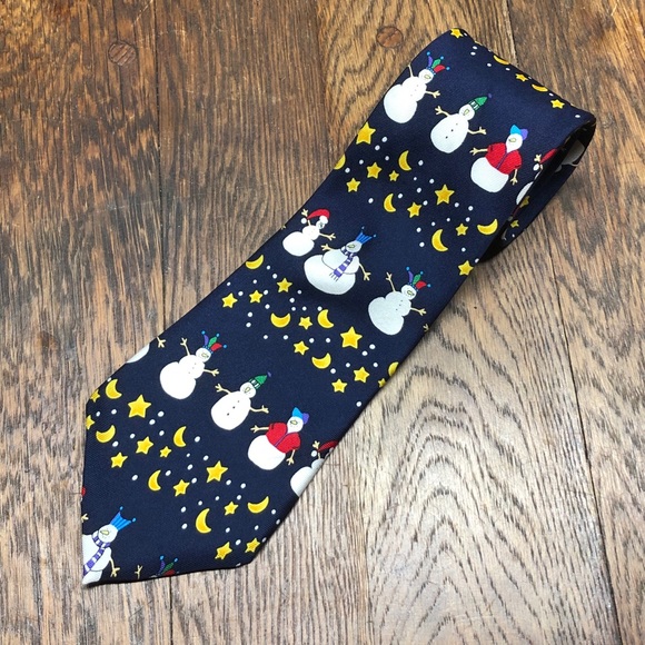 Jonathan Bennett 100% Silk Navy Blue Snowman Tie - Picture 10 of 11